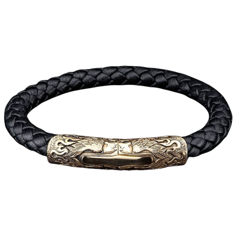 William Henry 'Ramble On' Features A Fully Sculpted Bronze Magnetic Clasp And An 8Mm Black Braided Leather Bracelet.